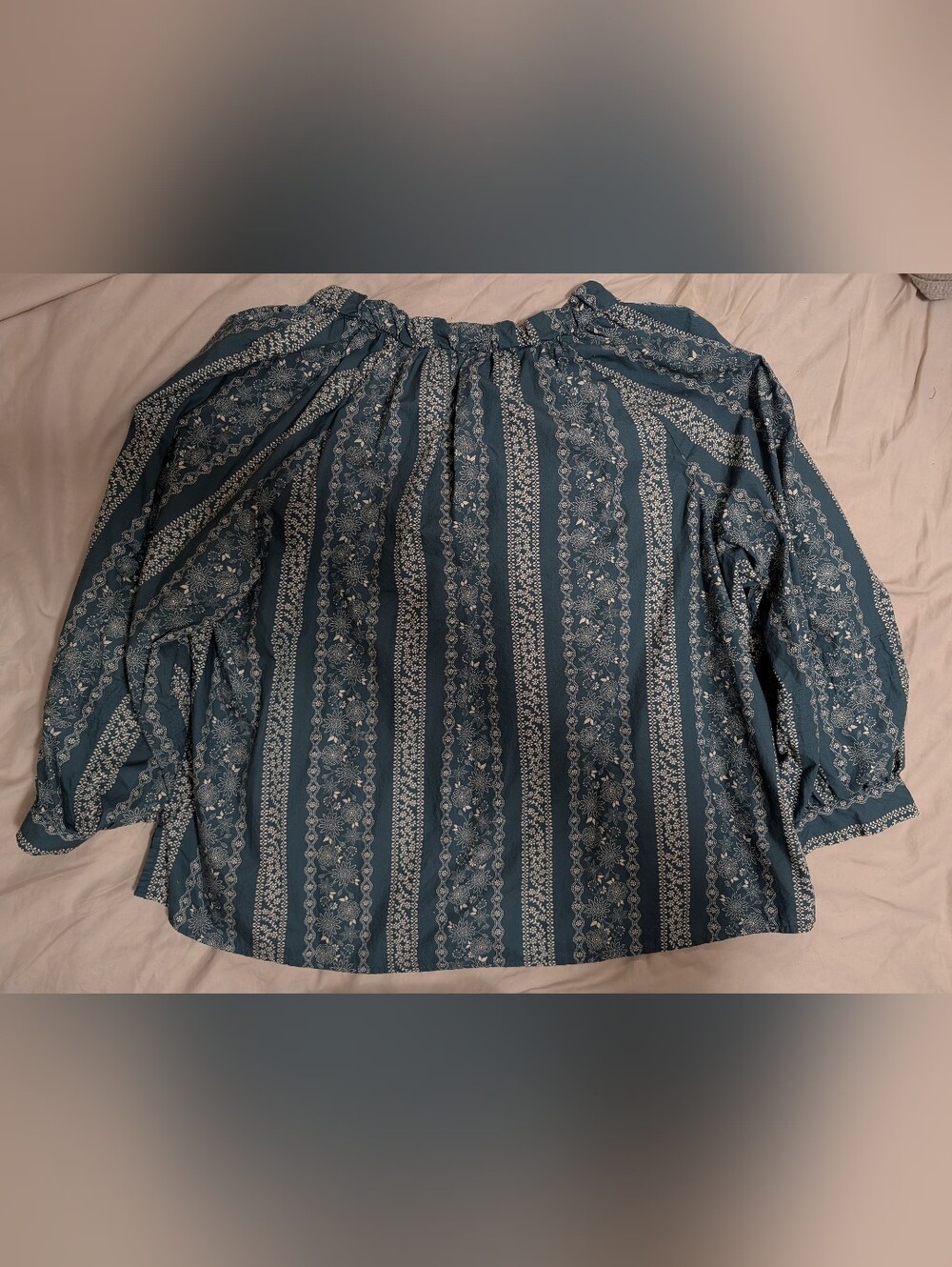 Green Floral Stripe Peasant Blouse